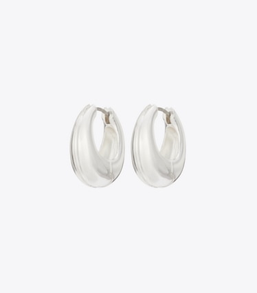 Tory Burch diseñador aretes Aros tipo argolla pequeños Pierced en Light Silver frente
