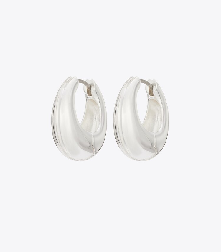 Tory Burch diseñador aretes Aros tipo argolla pequeños Pierced en Light Silver frente