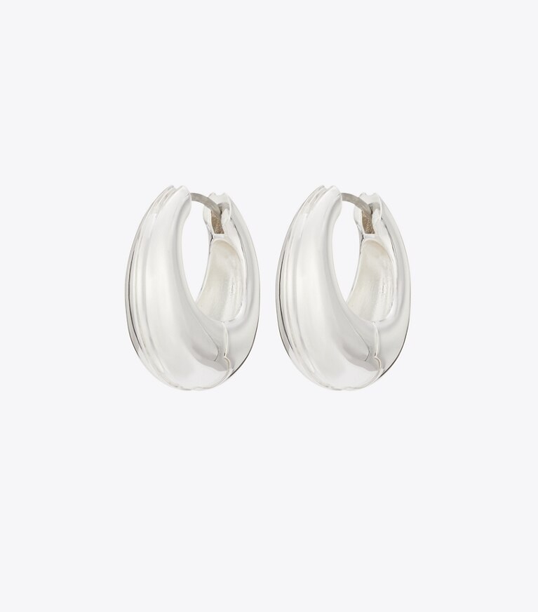 Tory Burch diseñador aretes Aros tipo argolla pequeños Pierced en Light Silver frente