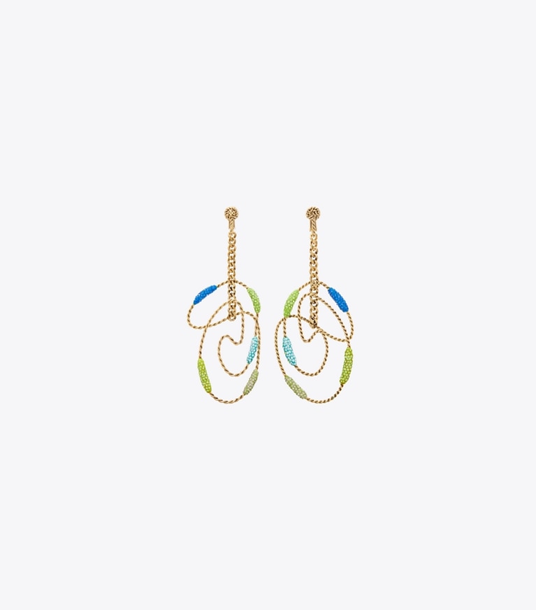 Tory Burch diseñador aretes Aros tipo argolla Runway Swirl en GOLD frente