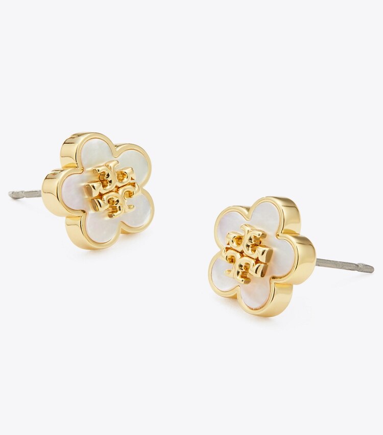 Tory Burch diseñador aretes Aros tipo botón Forget Me Not en Tory Gold / Mother of Pearl detalle