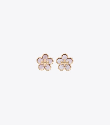 Tory Burch diseñador aretes Aros tipo botón Forget Me Not en Tory Gold / Pink frente