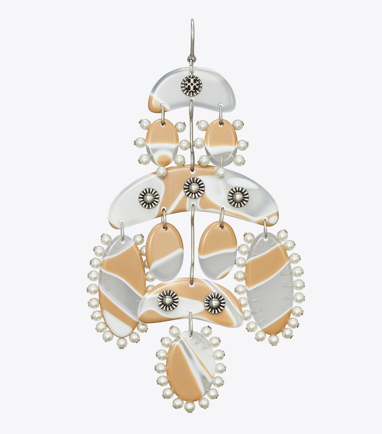 Tory Burch diseñador aretes Aros tipo candelabro con cuentas abstractas en Antique Tory Silver / Multi detalle