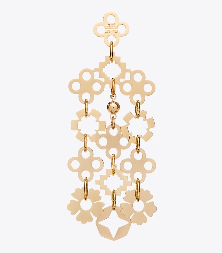 Tory Burch diseñador aretes Aros tipo candelabro Forget Me Not en Tory Gold detalle