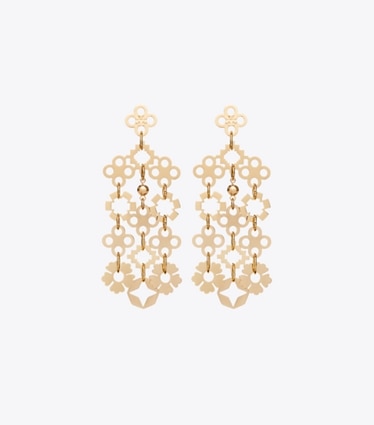 Tory Burch diseñador aretes Aros tipo candelabro Forget Me Not en Tory Gold frente