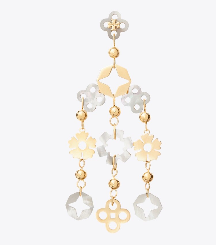 Tory Burch diseñador aretes Aros tipo candelabro pequeños Forget Me Not en Tory Gold / Mother of Pearl detalle