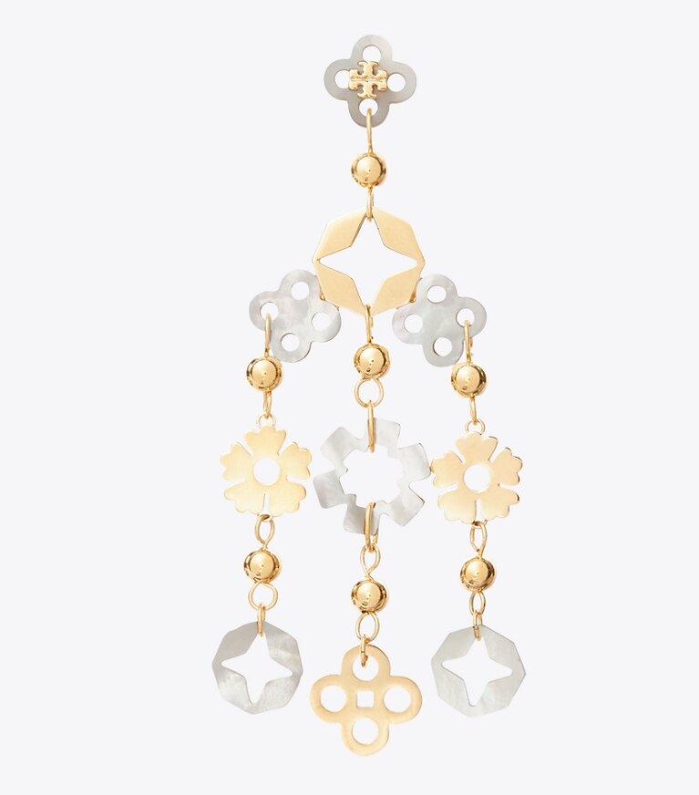 Tory Burch diseñador aretes Aros tipo candelabro pequeños Forget Me Not en Tory Gold / Mother of Pearl detalle