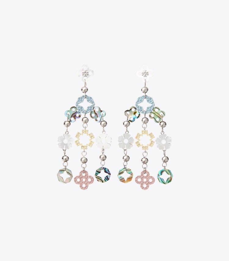 Tory Burch diseñador aretes Aros tipo candelabro pequeños Forget Me Not en Tory Silver / Multi frente