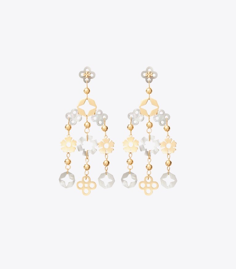 Tory Burch diseñador aretes Aros tipo candelabro pequeños Forget Me Not en Tory Gold / Mother of Pearl frente