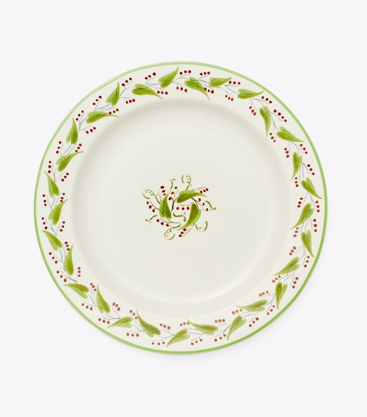 Tory Burch designer vaisselle Assiette à salade Feuille, lot de 4 dans RED/GREEN MULTI de face