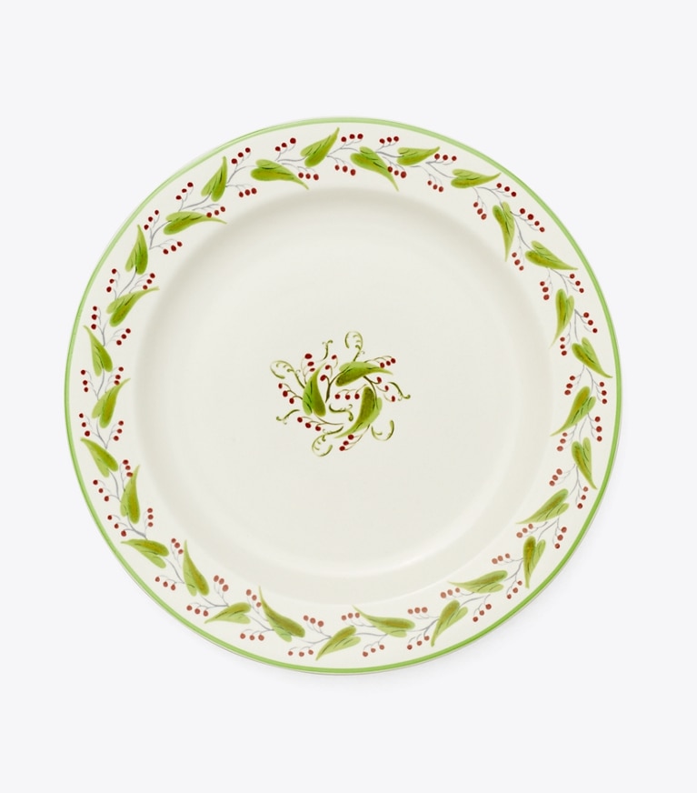Tory Burch designer vaisselle Assiette à salade Feuille, lot de 4 dans RED/GREEN MULTI de face