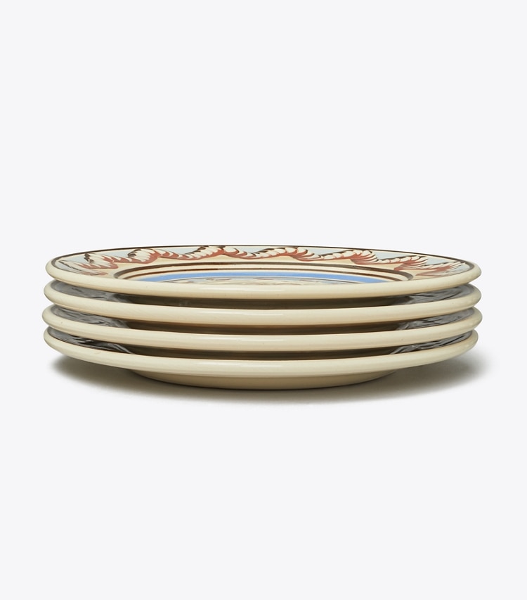 Tory Burch designer vaisselle Assiette à salade Mochaware, lot de 4 dans BROWN / Blue groupe