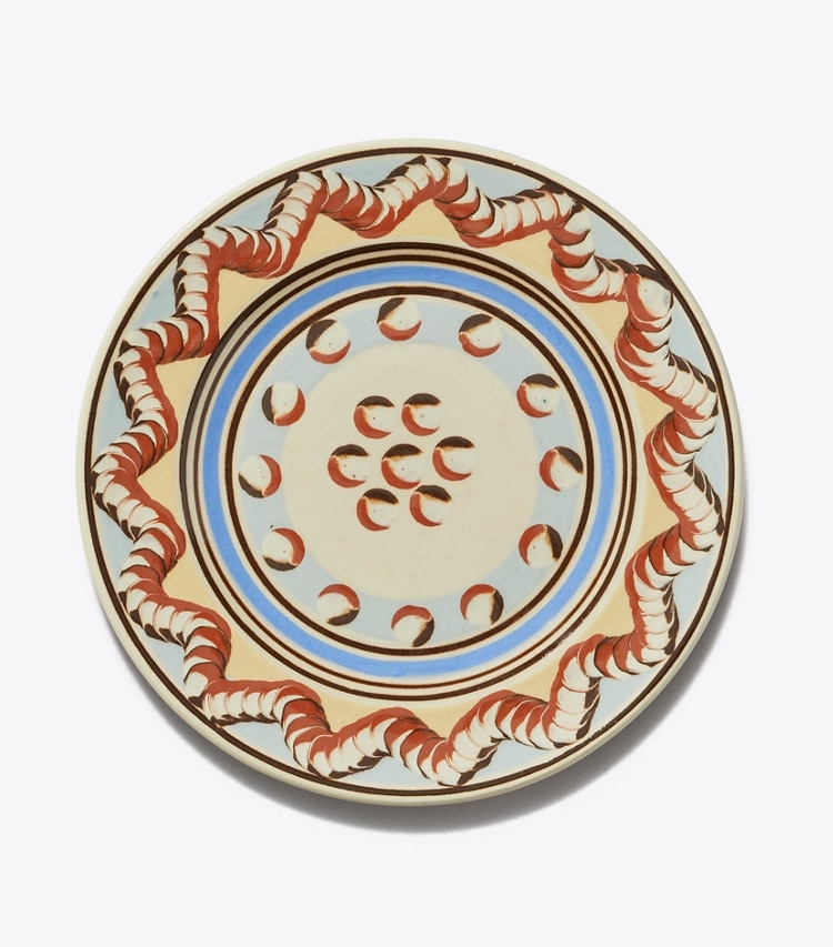 Tory Burch designer vaisselle Assiette à salade Mochaware, lot de 4 dans BROWN / Blue compactable et réversible