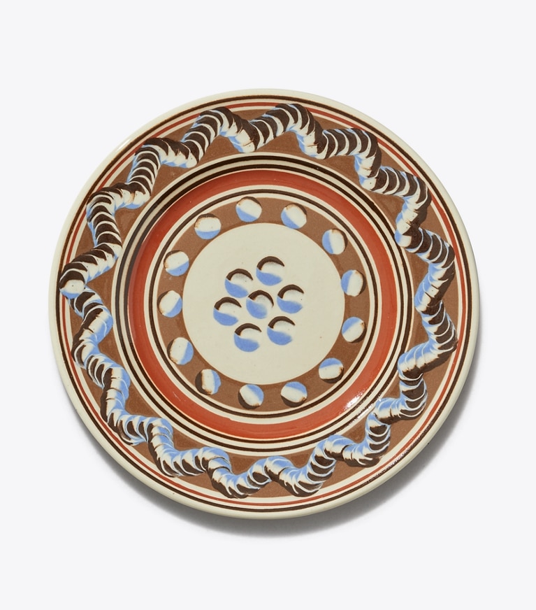Tory Burch designer vaisselle Assiette à salade Mochaware, lot de 4 dans BROWN / Blue de côté
