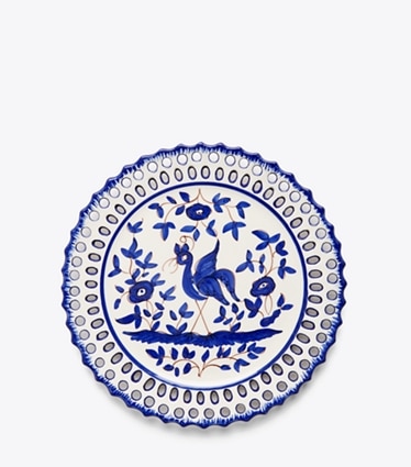 Tory Burch designer vaisselle Assiette À Salade Oiseau, Lot De 4 in White/Blue front