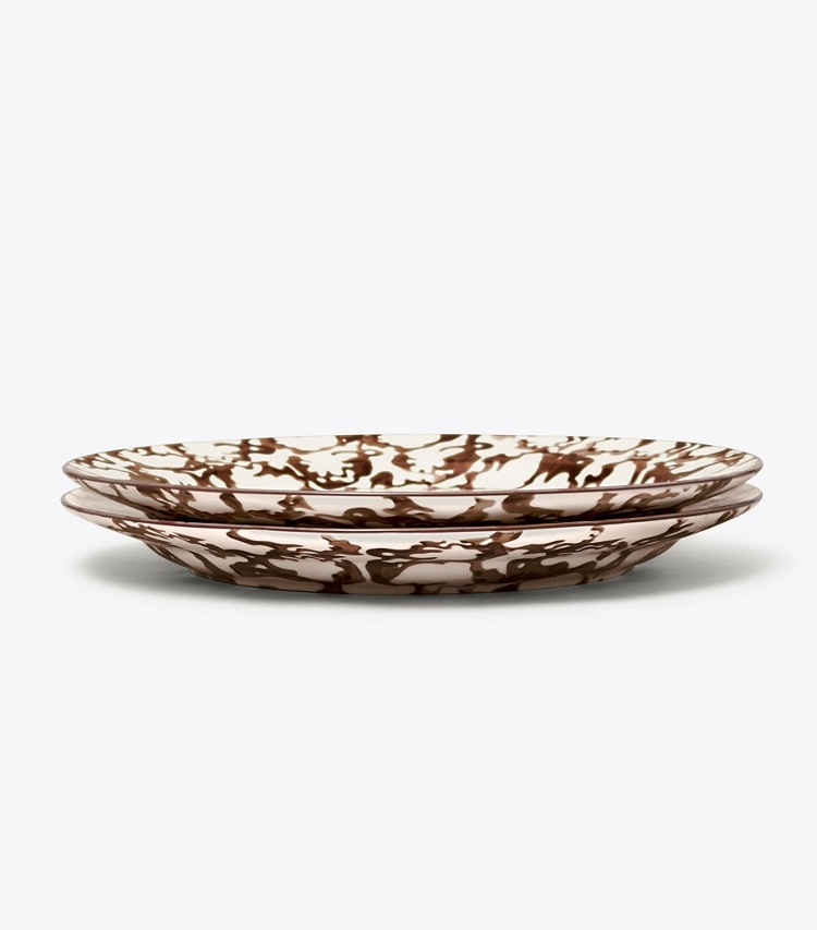 Tory Burch designer vaisselle Assiette plate collection Spongeware, lot de 2 dans Brown/Smoke Ring groupe