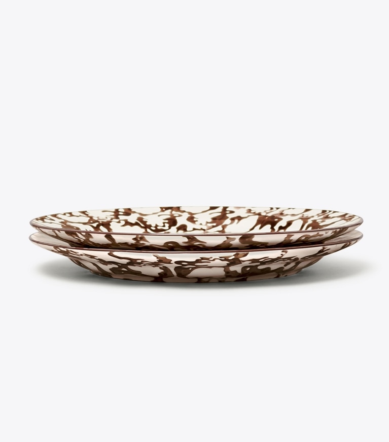 Tory Burch designer vaisselle Assiette plate collection Spongeware, lot de 2 dans Brown/Smoke Ring groupe