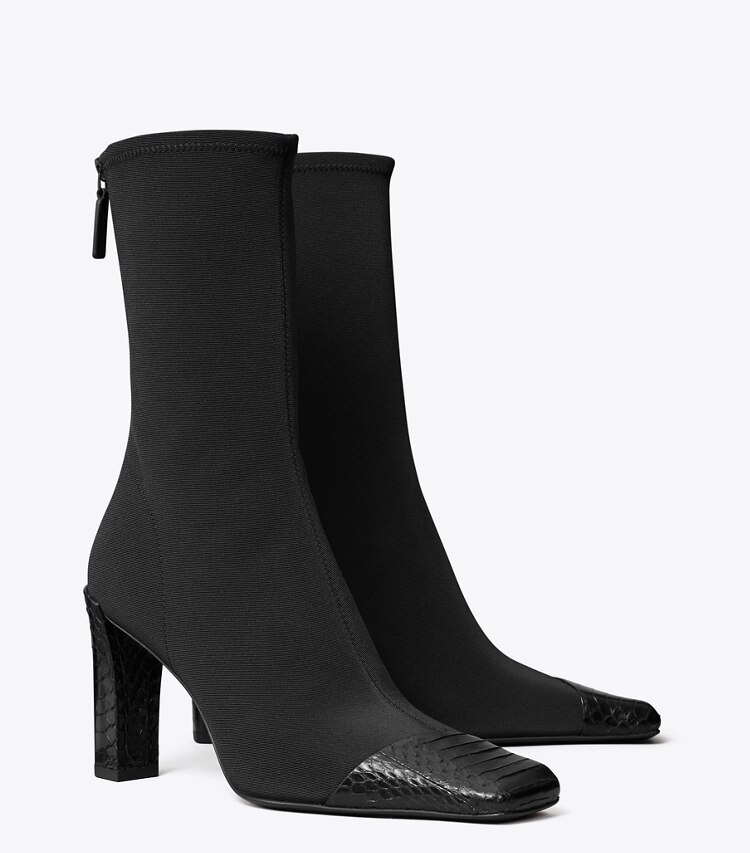 Tory Burch designer ankle boots Asymmetric Cap-Toe Boot in PERFECT BLACK angle