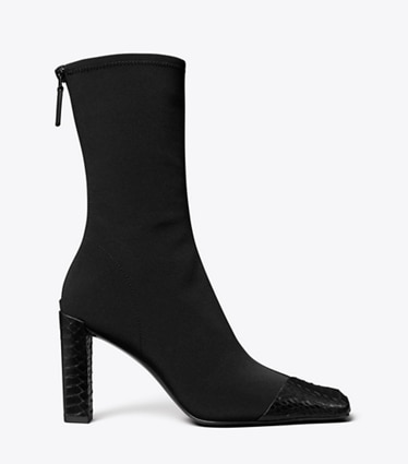 Tory Burch designer ankle boots Asymmetric Cap-Toe Boot in PERFECT BLACK side