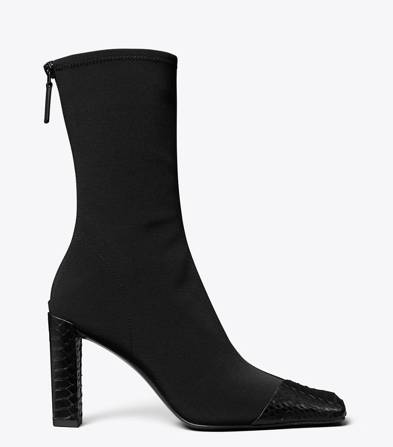 Tory Burch designer ankle boots Asymmetric Cap-Toe Boot in PERFECT BLACK side