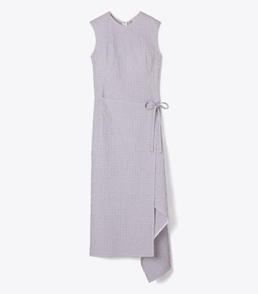 Tory Burch designer dresses Asymmetric Cotton Wrap Dress in White / Pink front
