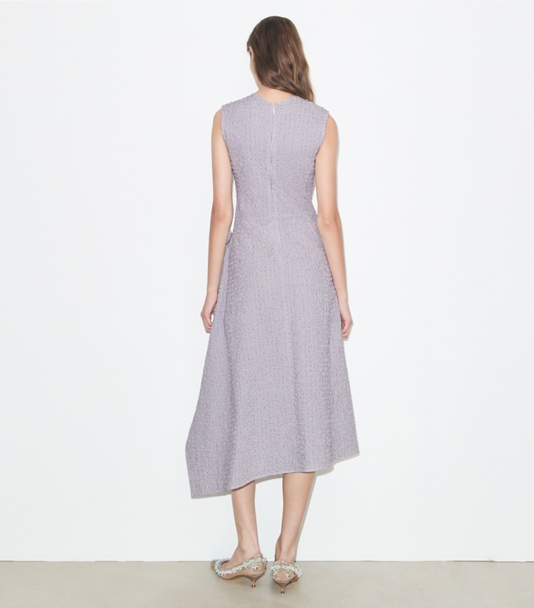 Tory Burch designer dresses Asymmetric Cotton Wrap Dress in White / Pink on model back