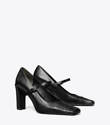 Tory Burch designer heels Asymmetric Mary Jane Pump in PERFECT BLACK / PERFECT BLACK angle