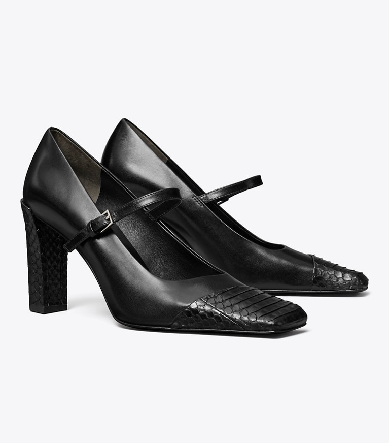Tory Burch designer heels Asymmetric Mary Jane Pump in PERFECT BLACK / PERFECT BLACK angle
