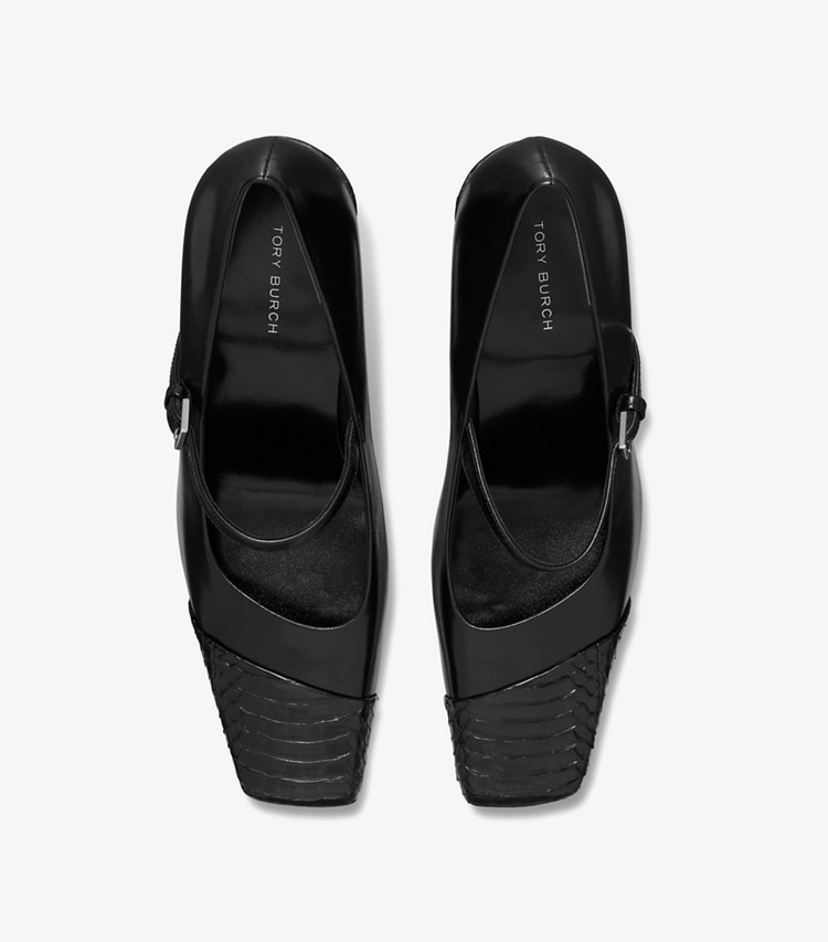 Tory Burch designer heels Asymmetric Mary Jane Pump in PERFECT BLACK / PERFECT BLACK overhead