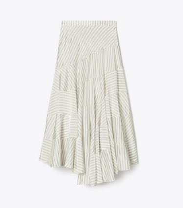 Tory Burch designer bottoms Asymmetrical Viscose Skirt in White/Gray/Black Helios Striped Lining front