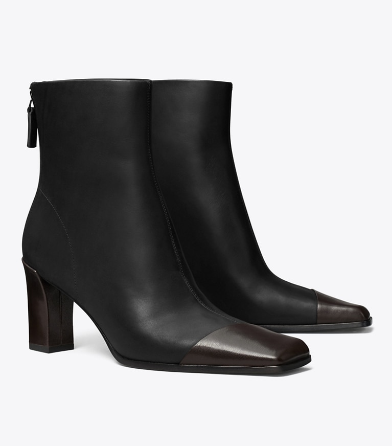 Tory Burch designer stiefeletten Asymmetrische Stiefelette mit Zehenkappe in PERFECT BLACK / COCO angle