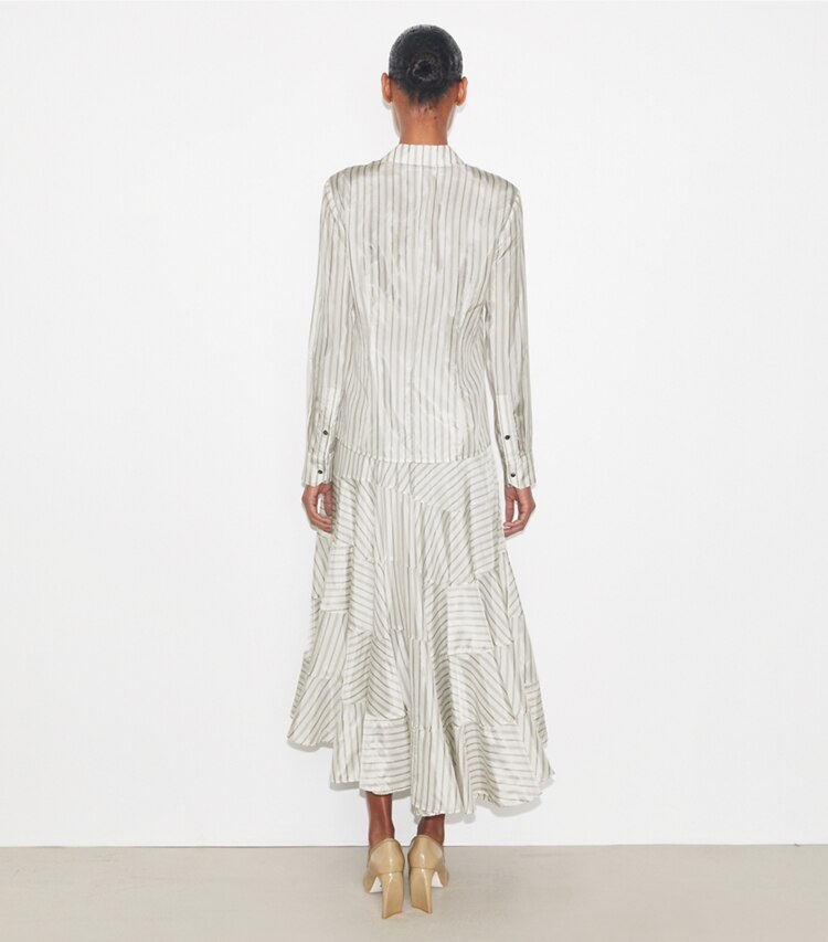 Tory Burch designer unterteile Asymmetrischer Rock aus Viskose in White/Gray/Black Helios Striped Lining on model back