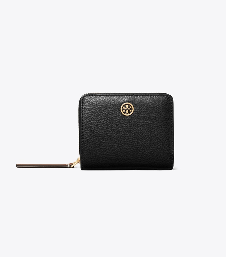Tory Burch designer geldbörsen Aufklappbare Robinson Geldbörse aus Strukturleder in Black front