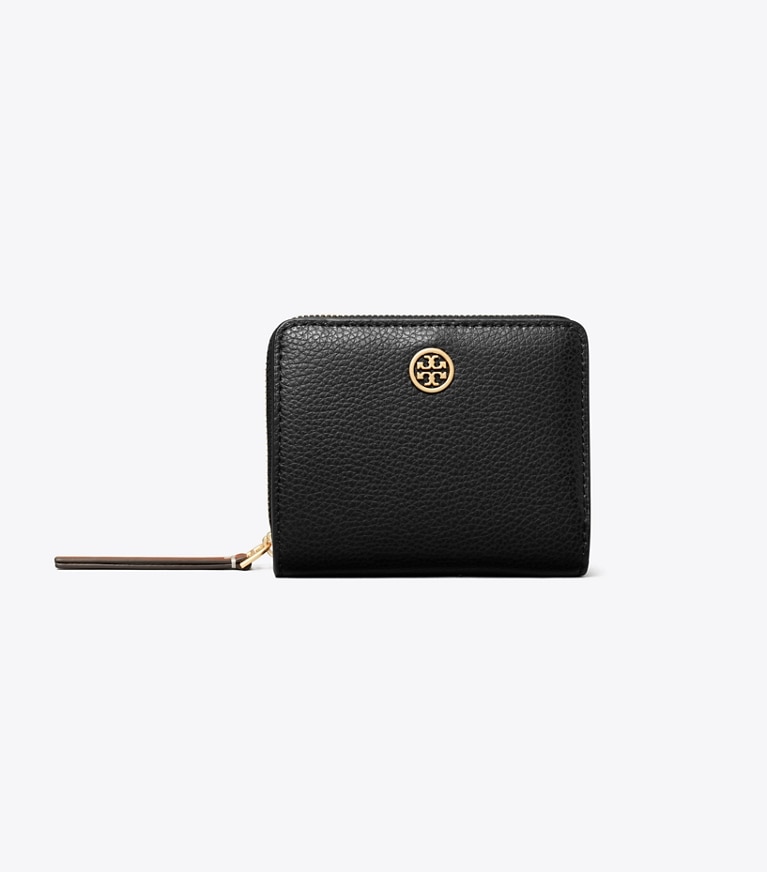 Tory Burch designer geldbörsen Aufklappbare Robinson Geldbörse aus Strukturleder in Black angle