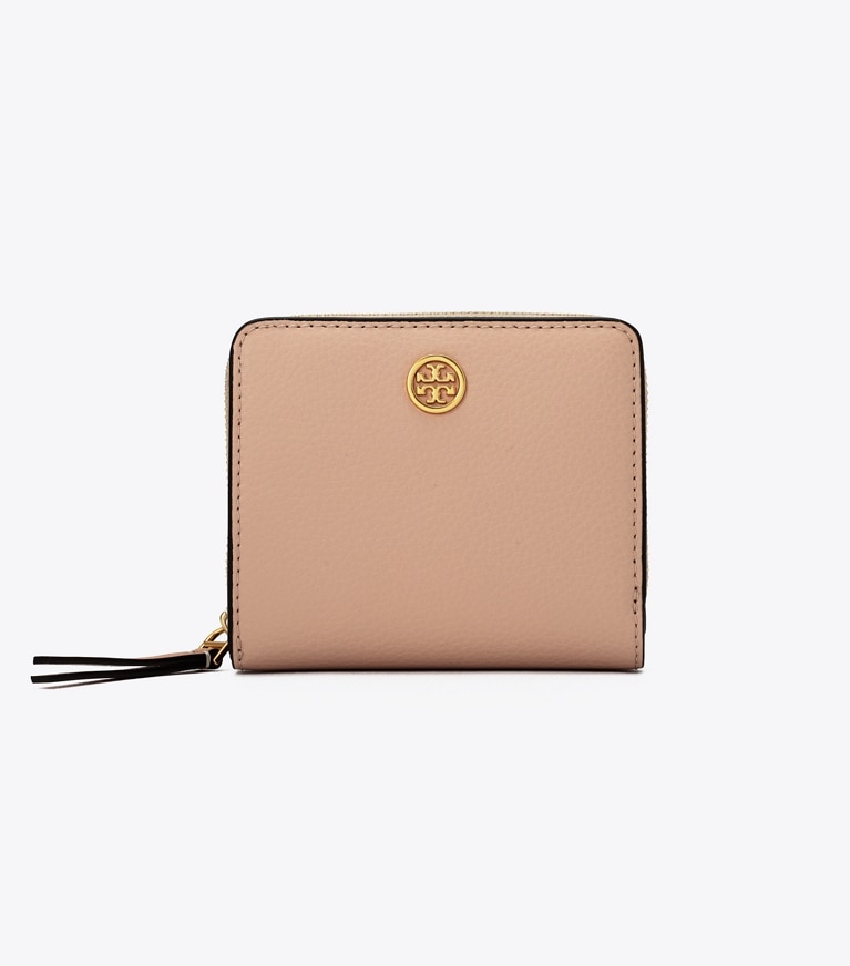 Tory Burch designer geldbörsen Aufklappbare Robinson Geldbörse aus Strukturleder in Goan Sand angle
