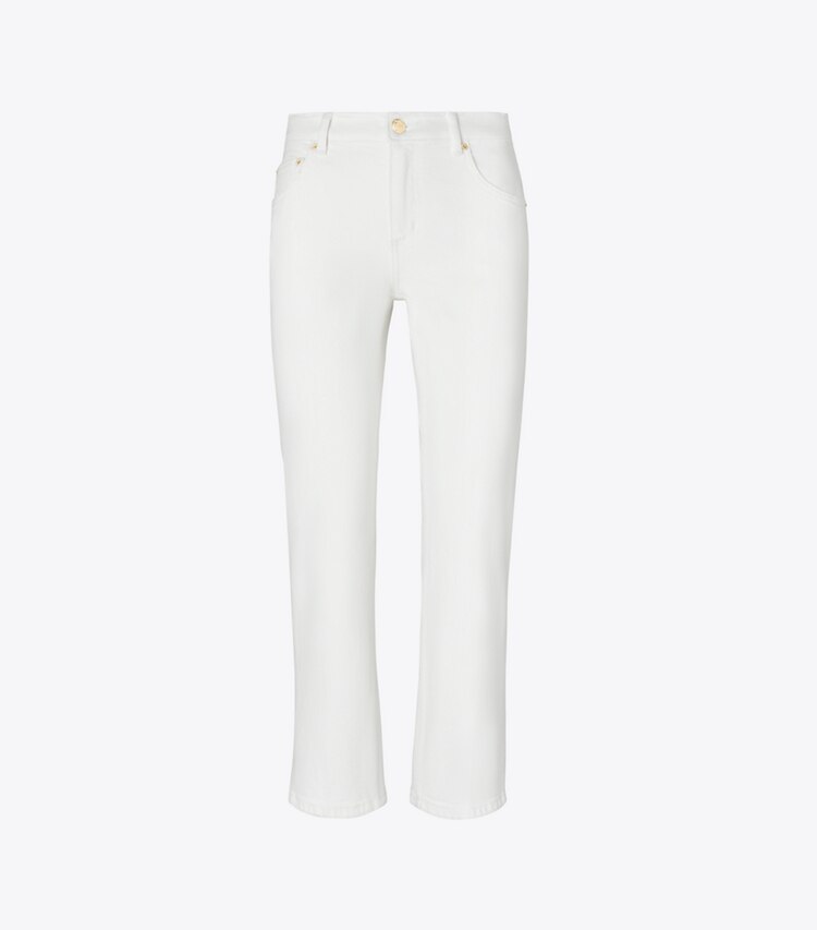 Tory Burch designer unterteile Ausgestellte Denim-Jeans in White Chalk Wash front