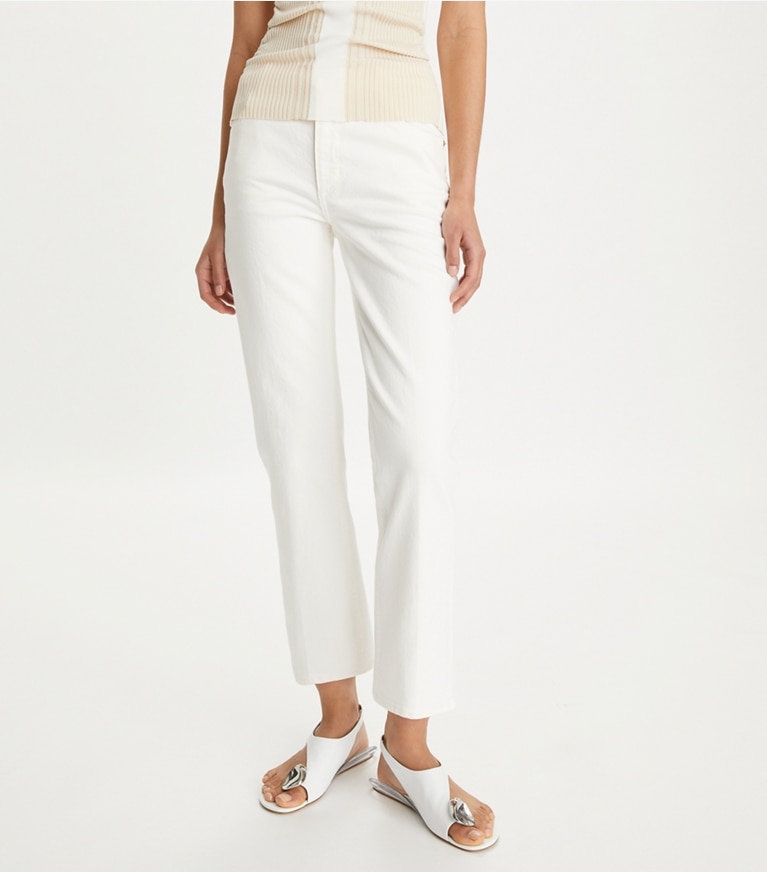 Tory Burch designer unterteile Ausgestellte Denim-Jeans in White Chalk Wash front