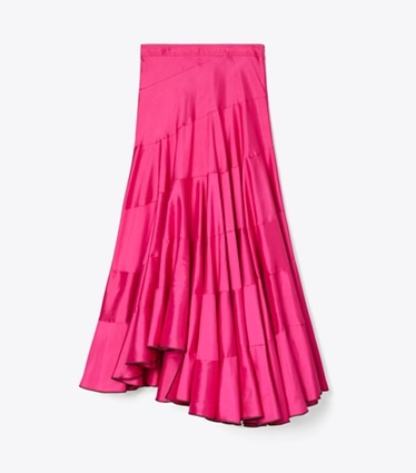 Tory Burch designer unterteile Ausgestellter Rock aus Baumwolle und Seide in Bold Pink front