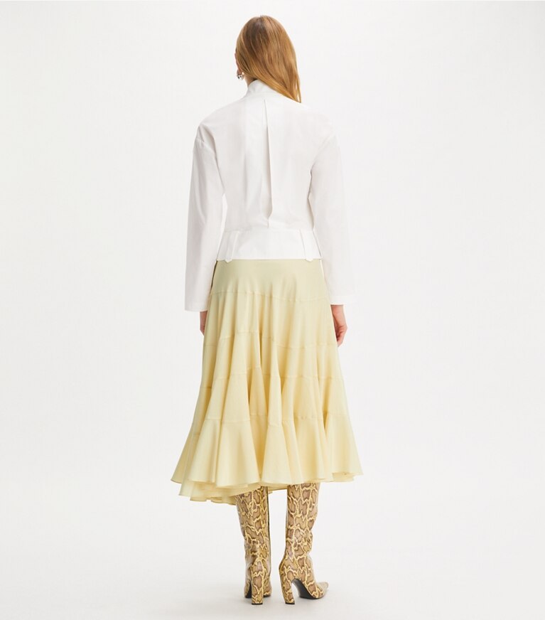 Tory Burch designer unterteile Ausgestellter Rock aus Baumwolle und Seide in Pale Almond front