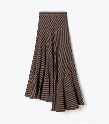 Tory Burch designer unterteile Ausgestellter Rock mit Streifen in Brown / Navy / White Youth Stripe front