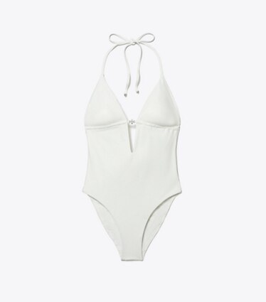 Tory Burch diseñador enterizos Bañador con cuello halter en White frontal