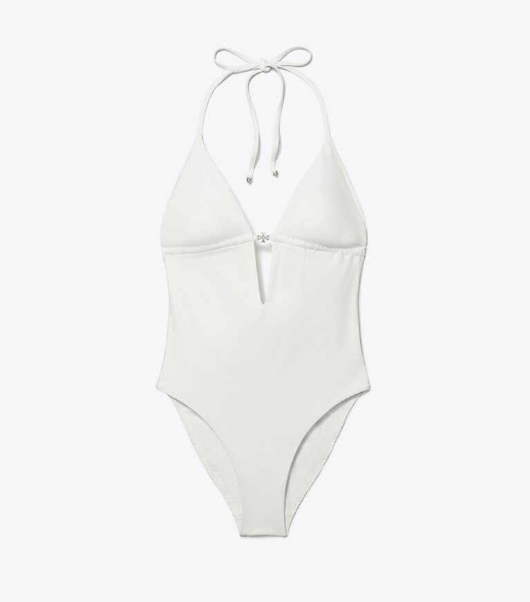 Tory Burch diseñador enterizos Bañador con cuello halter en White frontal