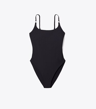 Tory Burch diseñador enterizos Bañador liso en Black frontal