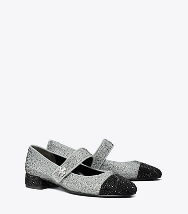 Tory Burch designer mocassins Babies à bout contrasté ornées de cristaux in GRAY / PERFECT BLACK angle