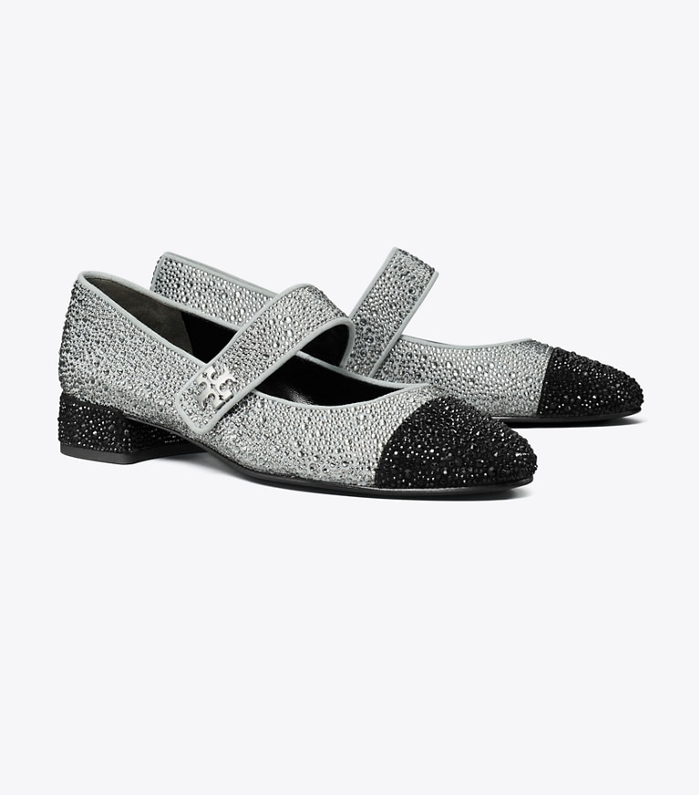 Tory Burch designer mocassins Babies à bout contrasté ornées de cristaux in GRAY / PERFECT BLACK angle
