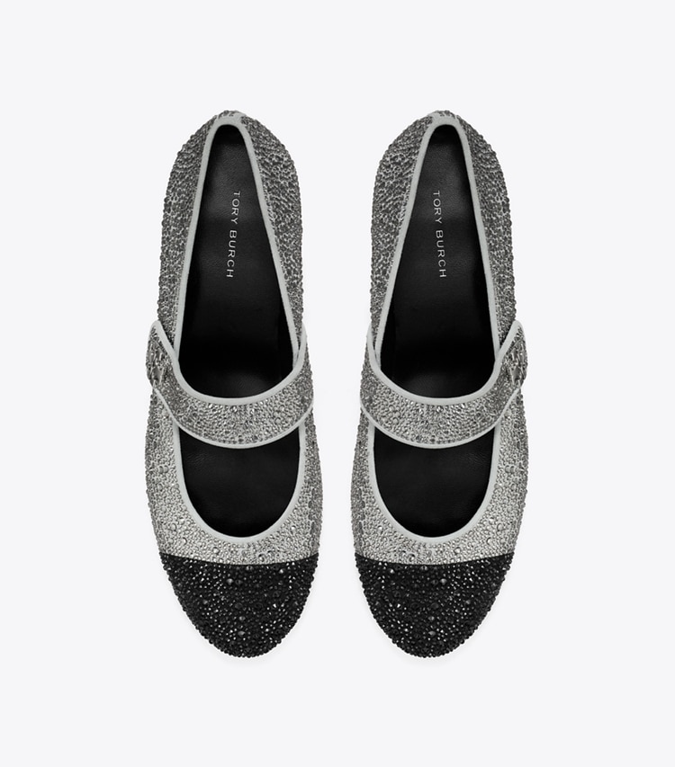 Tory Burch designer mocassins Babies à bout contrasté ornées de cristaux in GRAY / PERFECT BLACK dessus