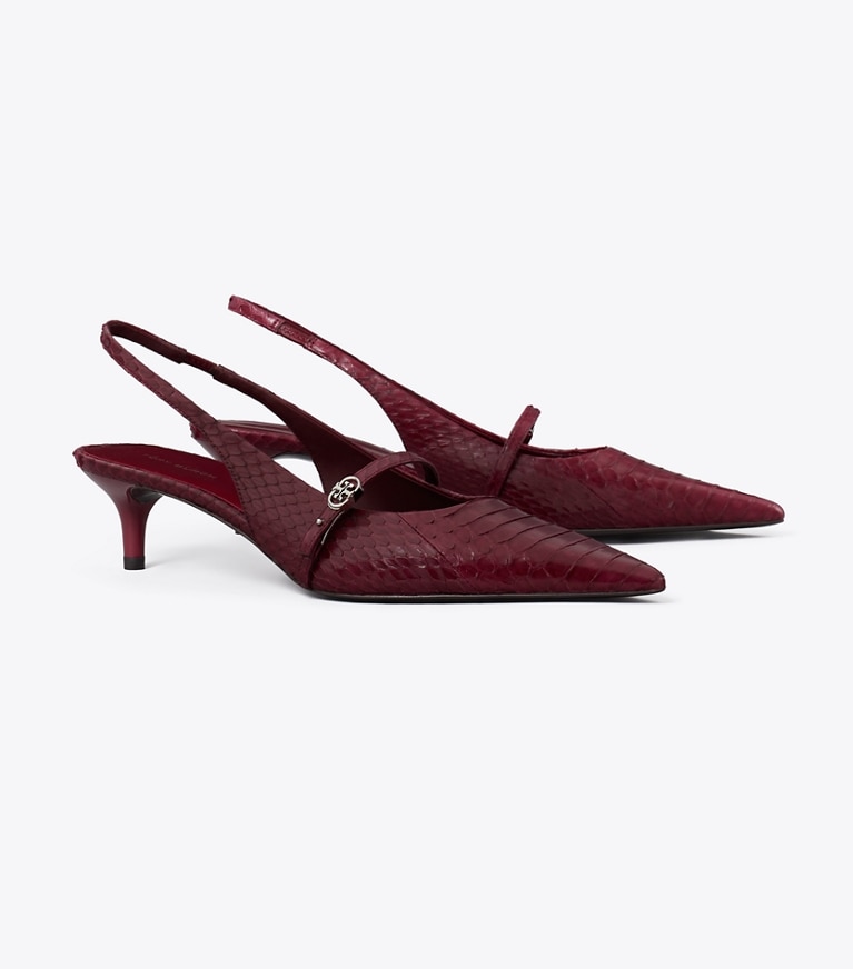 Tory Burch designer escarpins Babies à bride arrière avec boucle Double T in DARK RASPBERRY angle