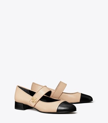 Tory Burch designer mocassins Babies à talon et bout contrasté in ROSE SILK / PERFECT BLACK angle