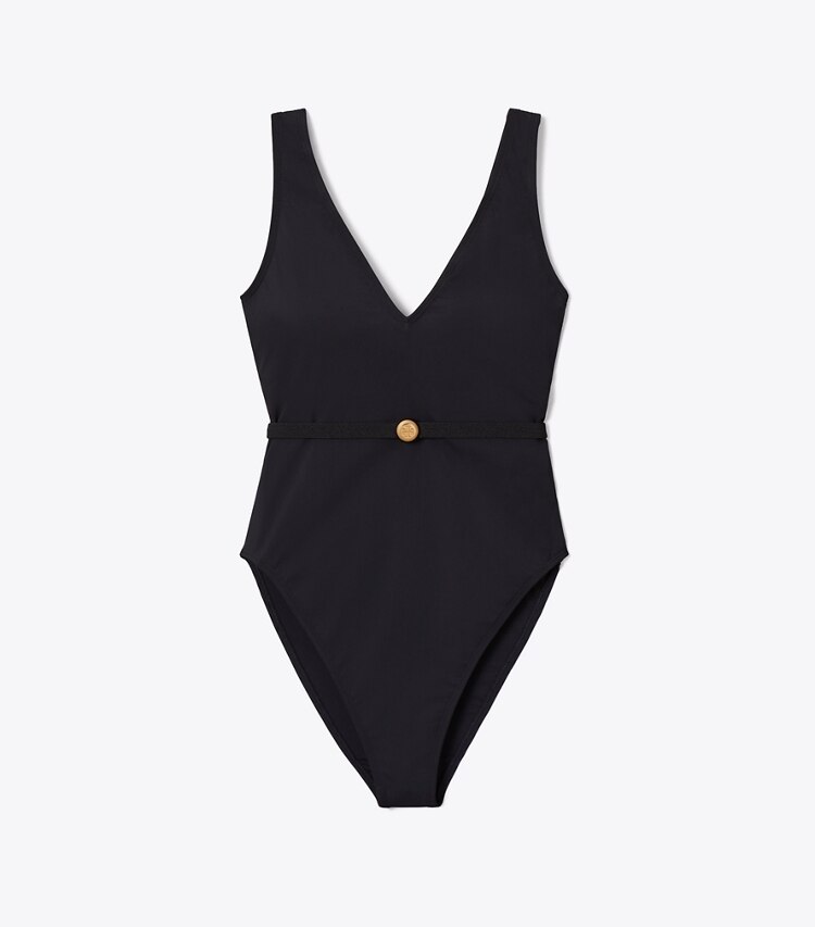 Tory Burch designer badeanzüge Badeanzug mit Gürtel in BLACK front