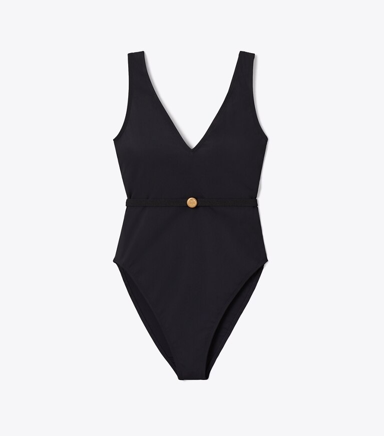 Tory Burch designer badeanzüge Badeanzug mit Gürtel in BLACK front